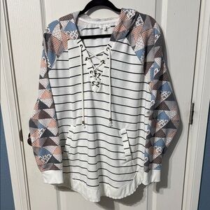 Maurice’s Striped Hoodie with Geometric Sleeves 2x